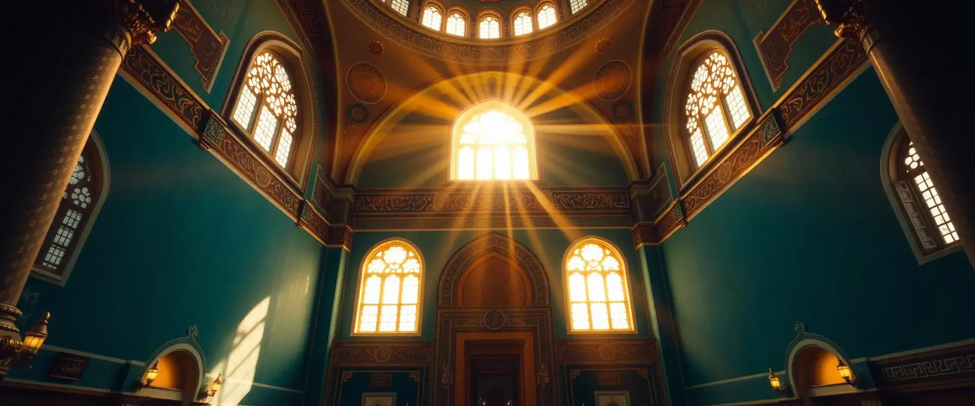 Mosque interior with golden light